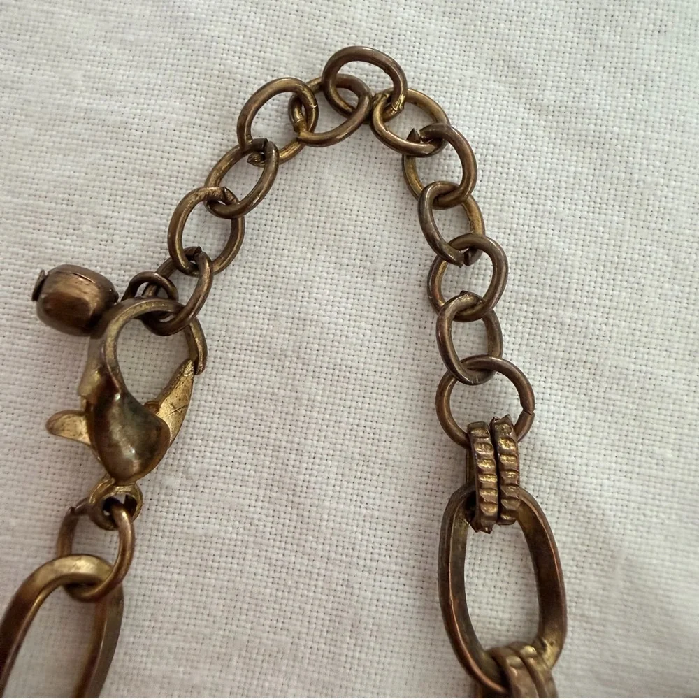 Boho Charm Bracelet Mixed Beads Antiqued Brass Chain Adjustable